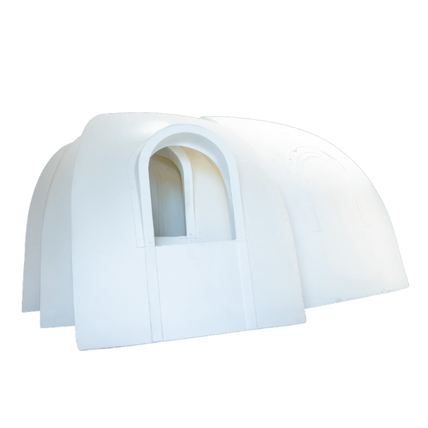 Domo Habitacional Durapor. Domo habitacional prefabricado en EPS de alta densidad para vivienda de rápida instalación, con aislamiento térmico y geometría resistente para una envolvente liviana.